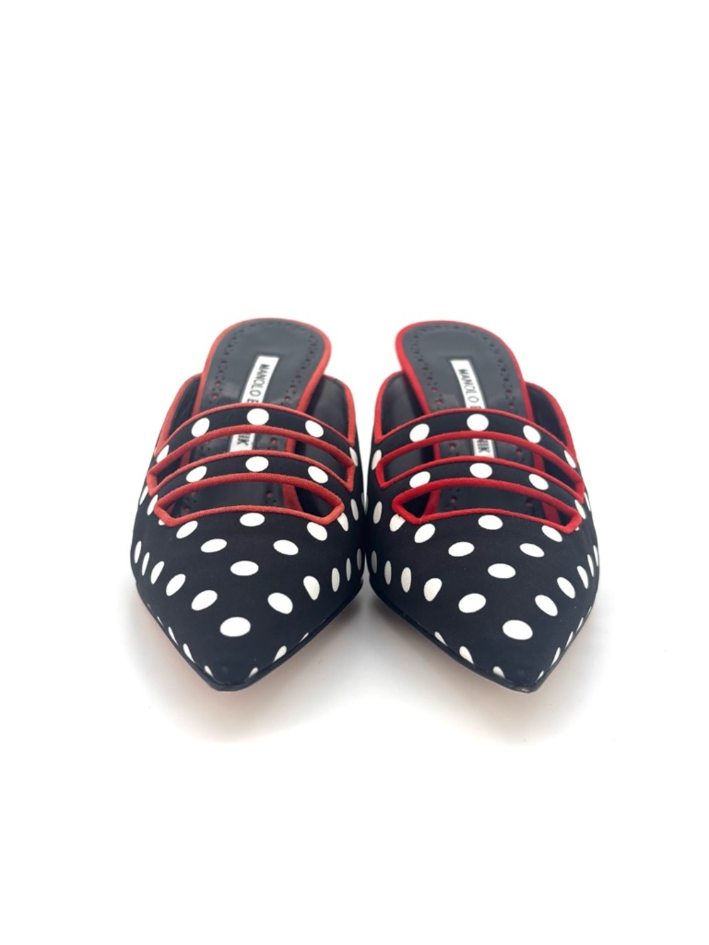 Manolo Blahnik Cciolo Polka Dot Pointed Toe Sculptural Heel Mule Pumps 36.5 - Picture 3 of 9